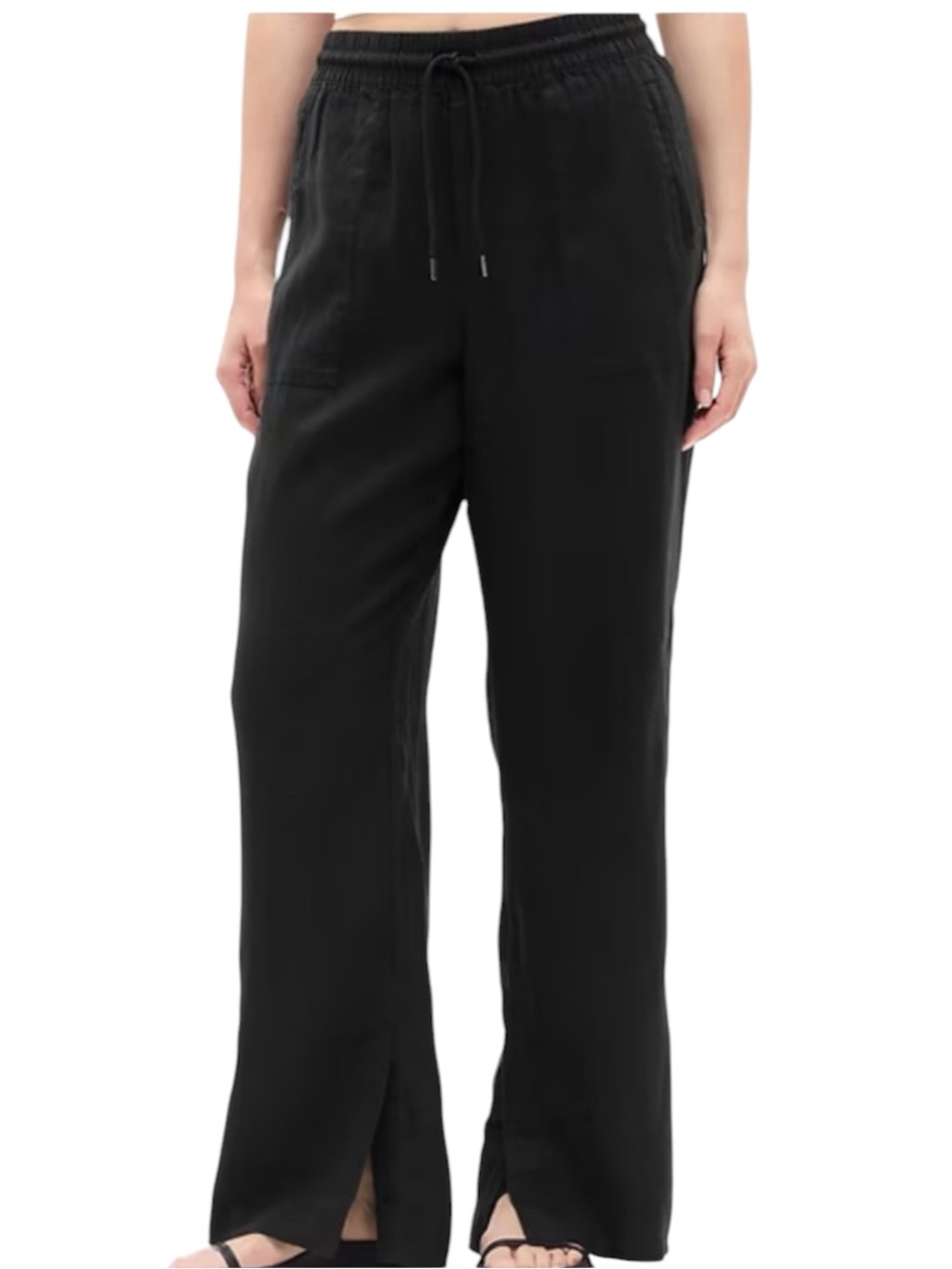 Athleta Retreat Linen High Rise Wide Leg Pant Size Large in Black Relaxed Fit - Picture 2 of 14